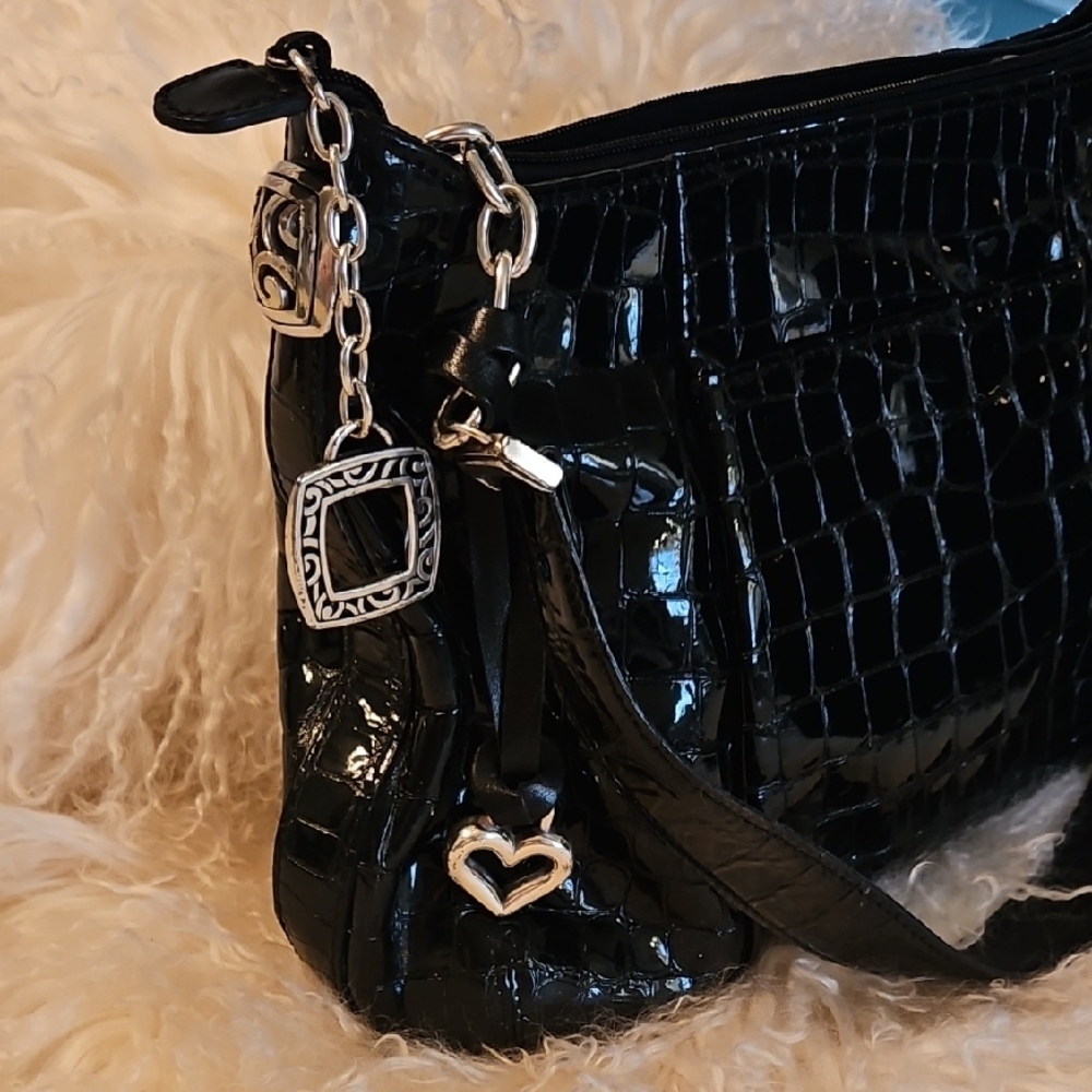 BRIGHTON Black PATENT Croc-Embossed HandBag